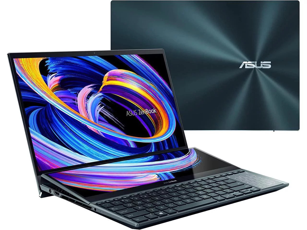 ASUS ZenBook Pro Duo 15 OLED UX582 Laptop, 15.6 OLED 4K Touch Display, i7-12700H, 16GB, 1TB, GeForce RTX 3070 Ti, ScreenPad Plus, Windows 11 Home, Celestial Blue, UX582ZW-AB76T