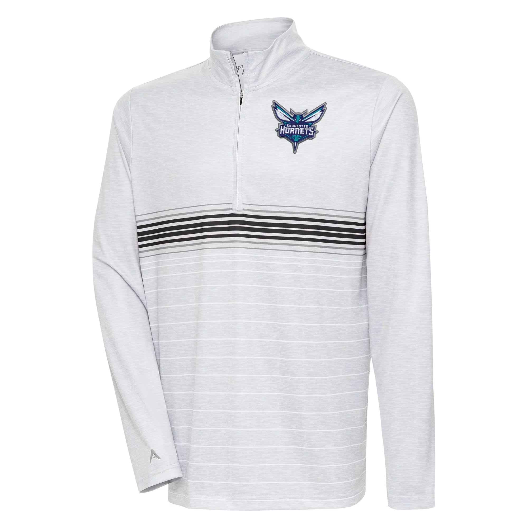 Men's Antigua Heather Gray/Black Charlotte Hornets Bullseye Quarter-Zip Pullover Top