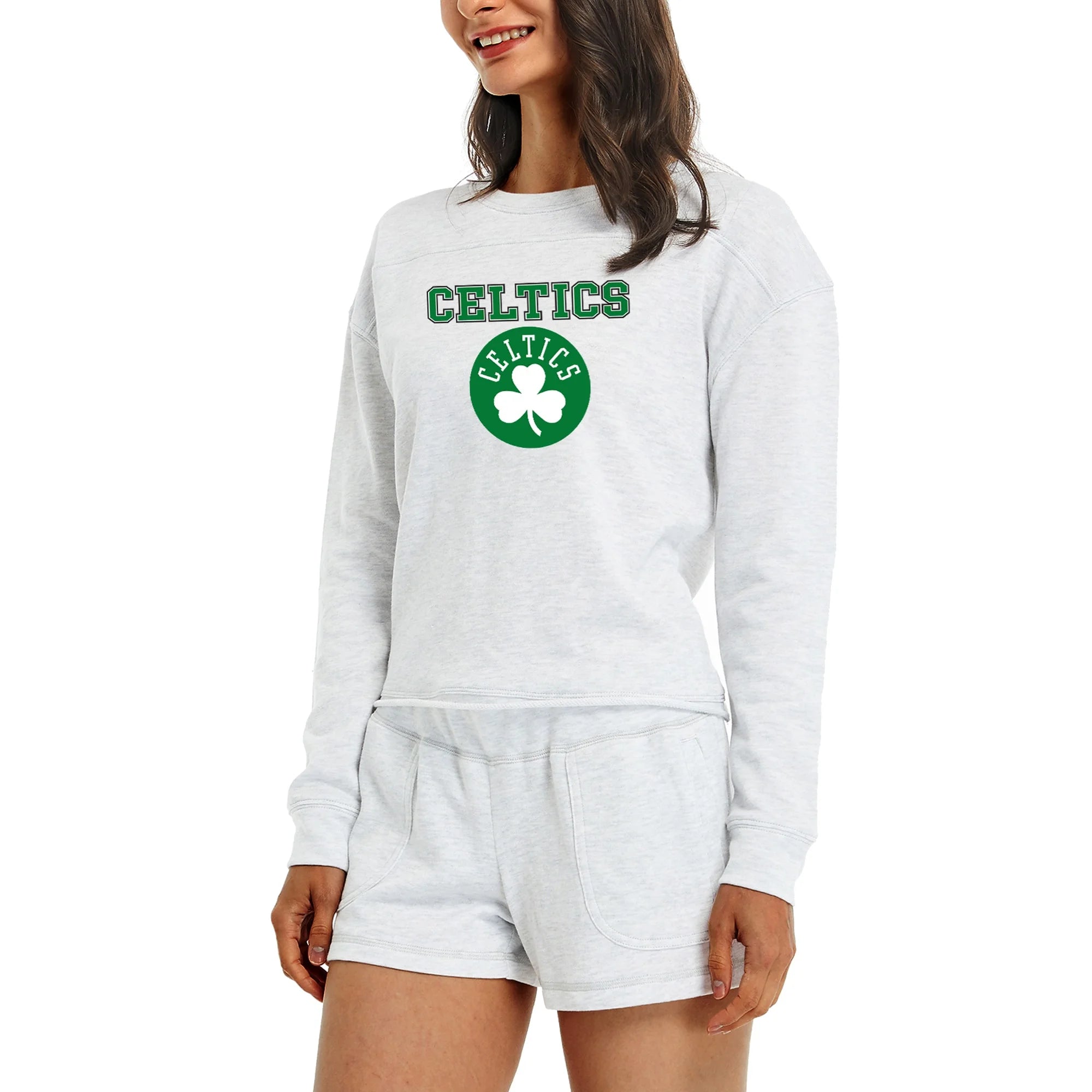 Women's Concepts Sport Cream Boston Celtics Crossfield Long Sleeve Top & Shorts Sleep Set