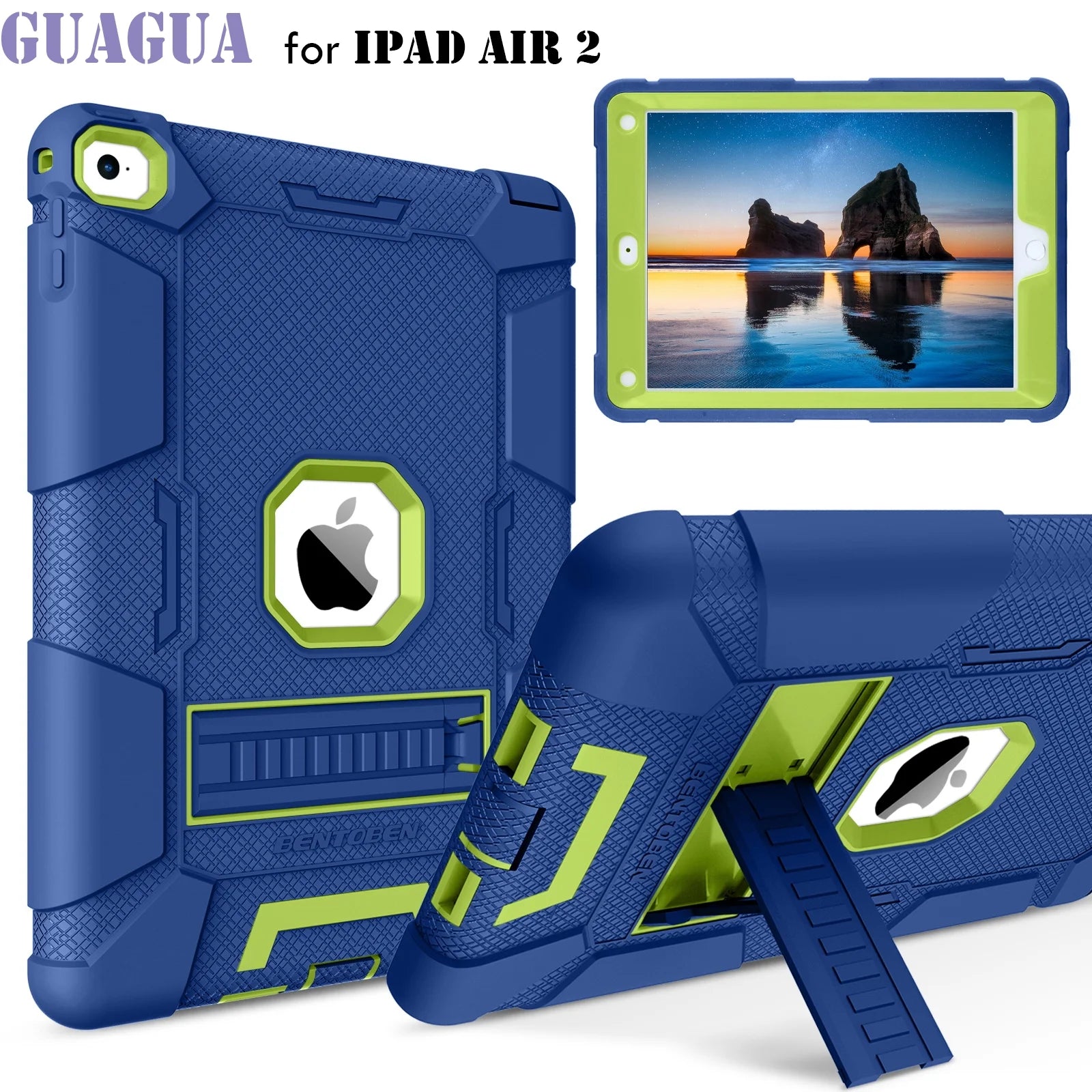 GUAGUA iPad Air 2 Case/ iPad Pro Case 9.7 with Stand, 3Layers Heavy Duty Shockproof Rugged Kids iPad Protective Case for iPad Air 2(A1566/A1567)/ iPad Pro 9.7(2016 Model A1673/A1674/A1675)