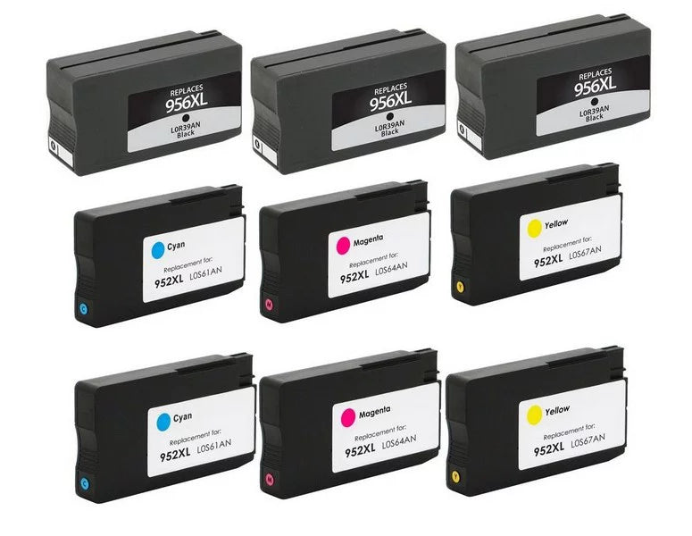 PrinterDash Replacement for OfficeJet Pro 7720/7730/8200/8210/8700/8720/8725/8730/8740 High Yield Inkjet Combo Pack (3-BK/2-C/M/Y) (NO. 956XL/NO. 952XL) (L0R43B2CMY)