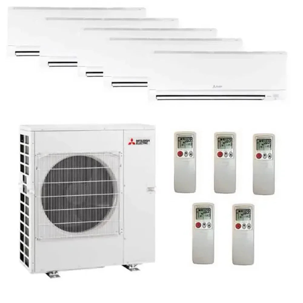 Mitsubishi 42,000 BTU 5 Zone Wall Mounted Ductless Mini-Split Heat Pump System - 19 SEER (6K+6K+6K+12K+15K)