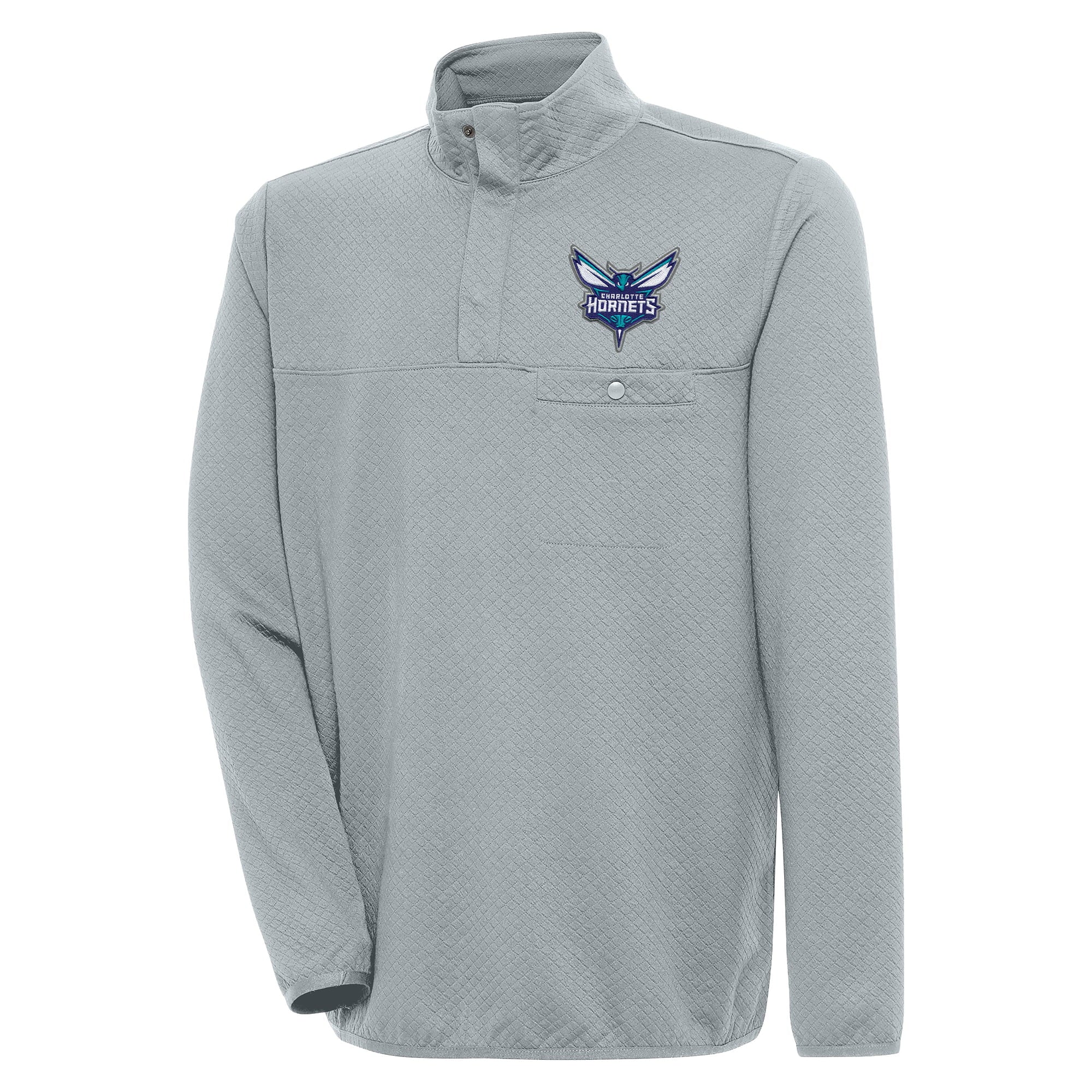 Men's Antigua  Gray Charlotte Hornets Steamer Quarter-Snap Pullover Top