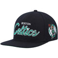 Men's Mitchell & Ness Black Boston Celtics Hardwood Classics Script 2.0 Snapback Hat - OSFA