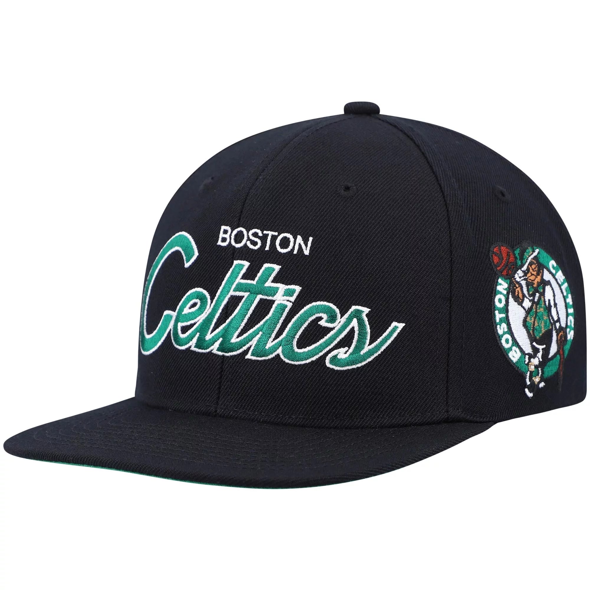 Men's Mitchell & Ness Black Boston Celtics Hardwood Classics Script 2.0 Snapback Hat - OSFA