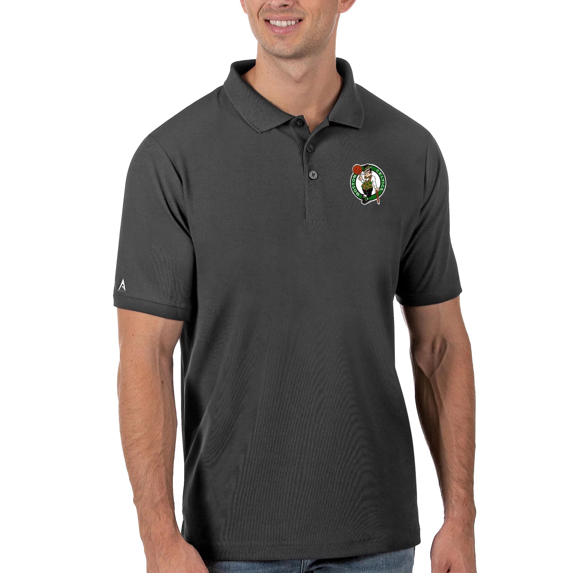 Men's Antigua Gray Boston Celtics Legacy Pique Polo