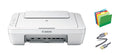Canon PIXMA MG Series All-in-One Color Inkjet Printer, 3-in-1 Print - Scan - Copy or Home Business Office, Up to 4800 x 600 DPI, Auto Scan Mode, White, With MTC Printer Cable and File Folders