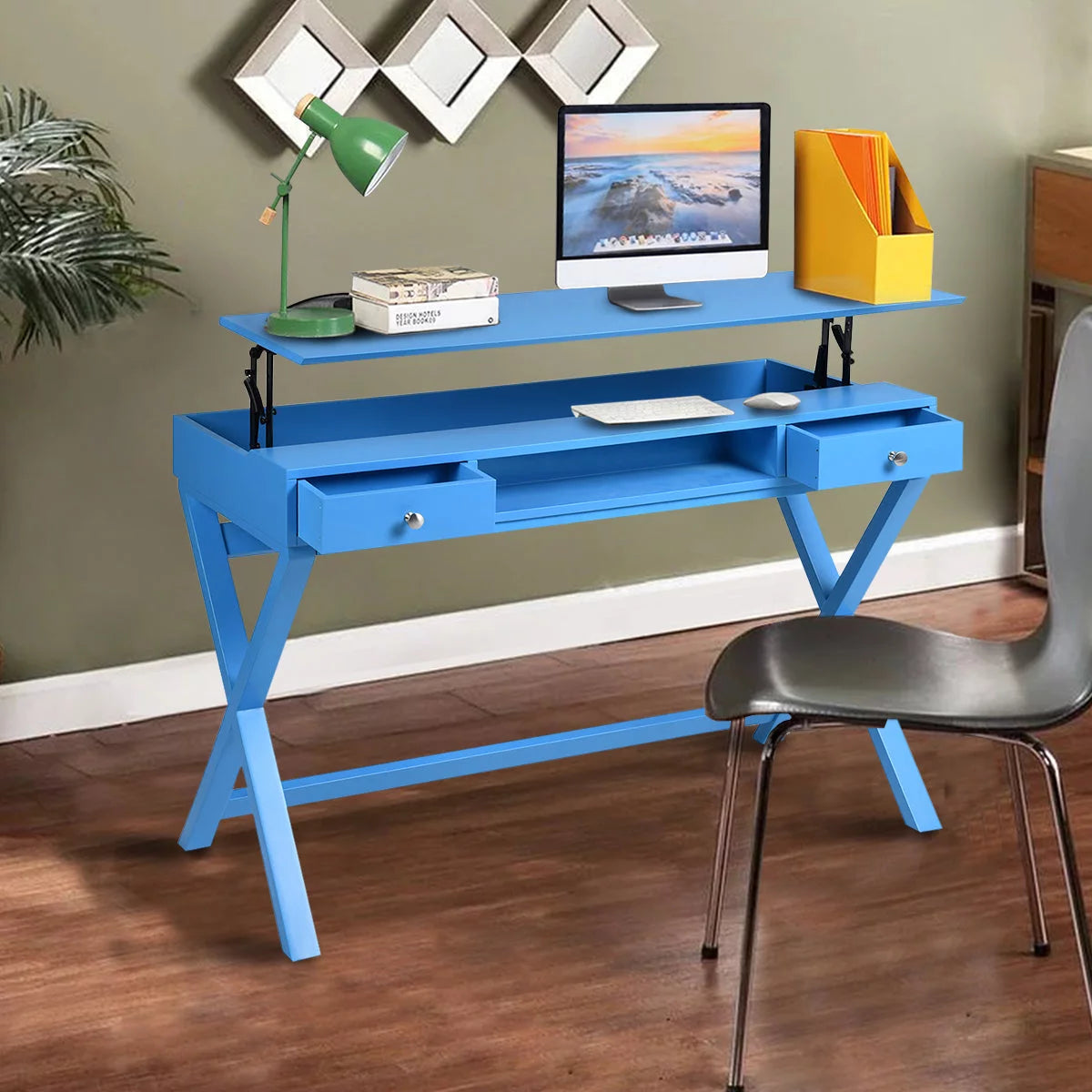 Flexi Computer Desk with Lift Table Top - Blue