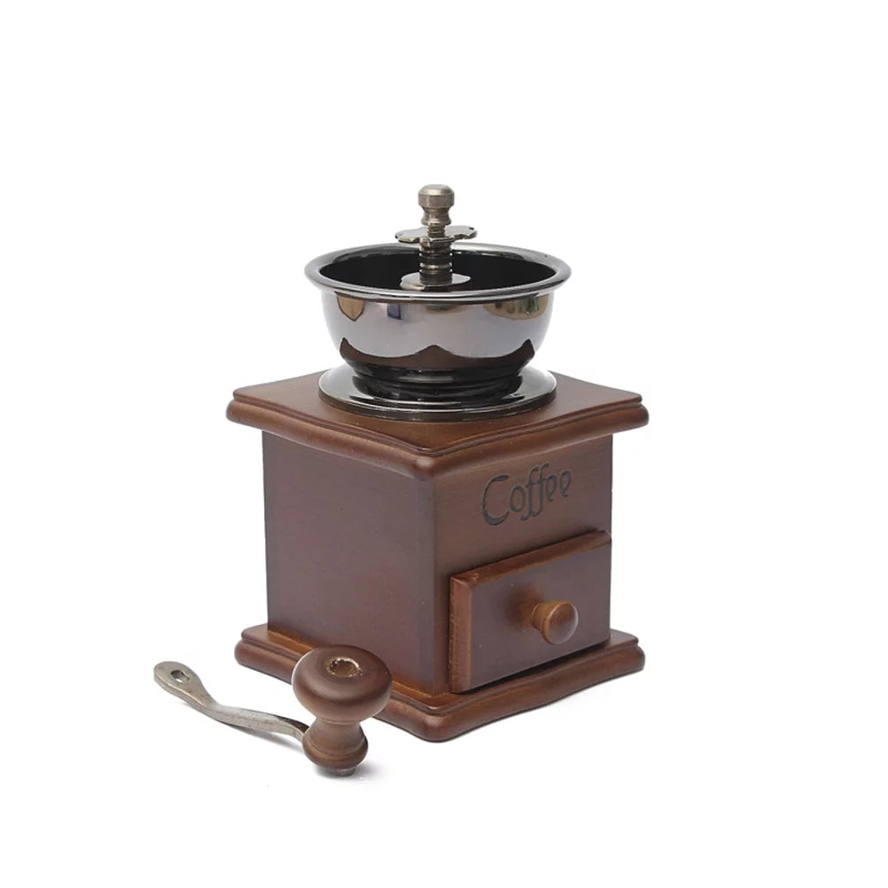 OUNONA Manual Coffee Bean Hand Grinder Spice Herbs Vintage Style Wooden Retro Burr Mill Coffee Beans Grinding Machine Grain Mill