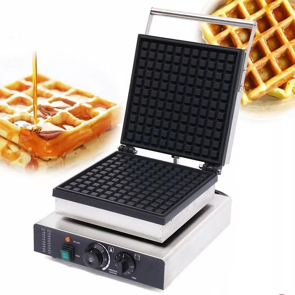 Commercial 2KW Waffle Maker Stainless Steel Non-stick Waffle Baking Machine 110V