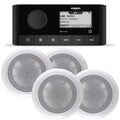 Fusion MS-RA60 Marine Receiver with Fusion 2 Pairs EL-F651W 6.5 Marine Speakers with White Classic Grills