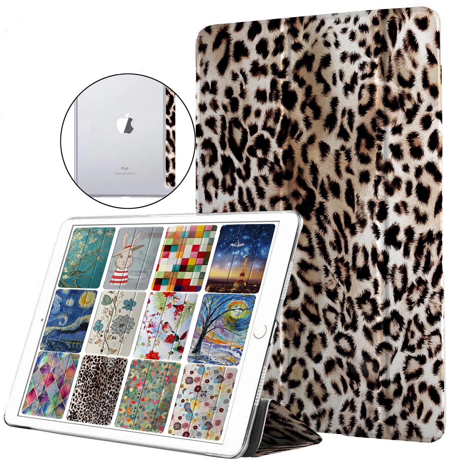 DuraSafe Cases iPad PRO 12.9 2 Gen 2017 [ iPad 12.9 Inch 2nd ] A1670 A1671 MQDC2LL/A MQDD2LL/A MQDA2LL/A MP6H2LL/A Trifold Printed Hard Smart PC Transparent Back Cover - Leopard