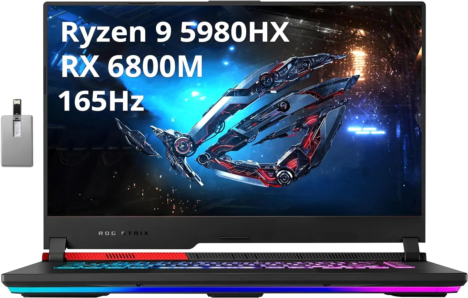 ASUS ROG Strix G15 Advantage Edition Gaming Laptop, 15.6 QHD 165Hz Display, AMD Ryzen 9 5980HX, 64GB RAM, 2TB PCIe SSD, RGB Backlit Keyboard, Radeon RX 6800M, Win 10 Pro, Black, 32GB USB Card