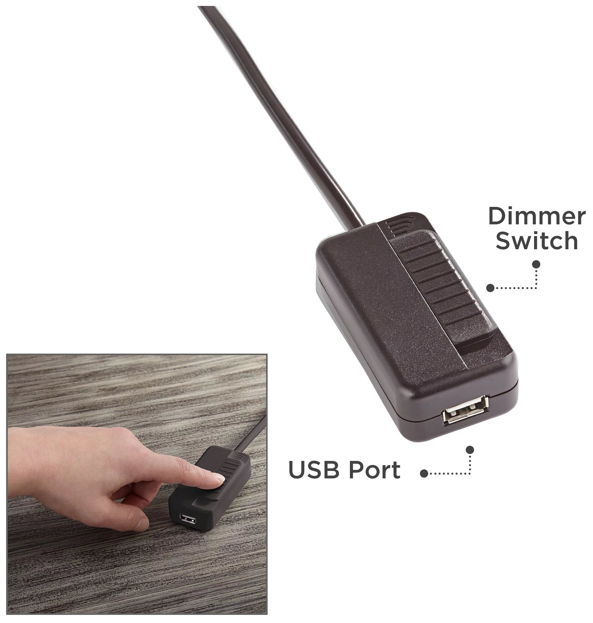 Tesler Brown Finish CFL-LED Plug-In Table Top Dimmer with USB Port
