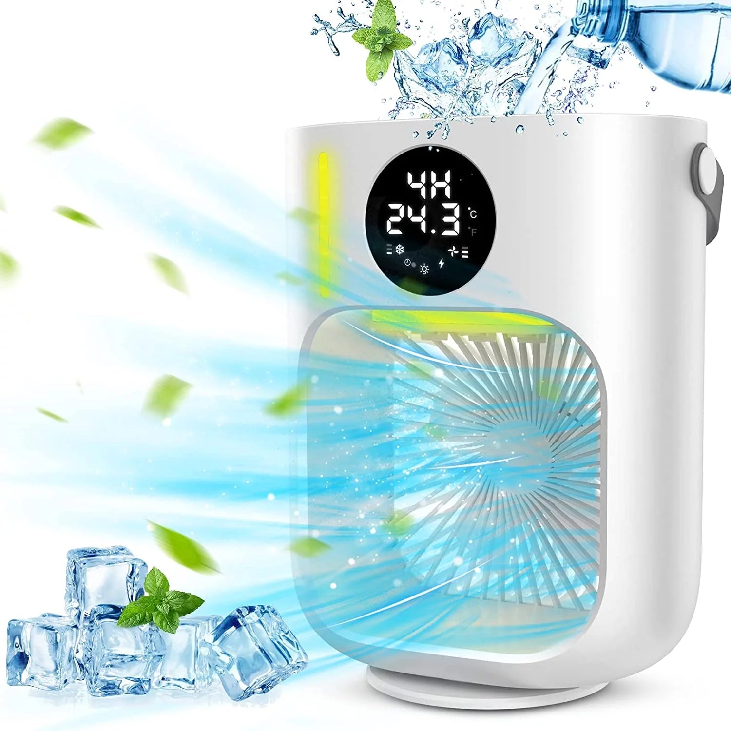 10.9'' Personal Air Conditioner Fan, 3 Speed and 7 Lights 5V/2A USB Powered Evaporative Air Cooler, Quiet Misting Fan Humidifier with LED Display and 2-12H Timer for Home Dorm Office Outdoors