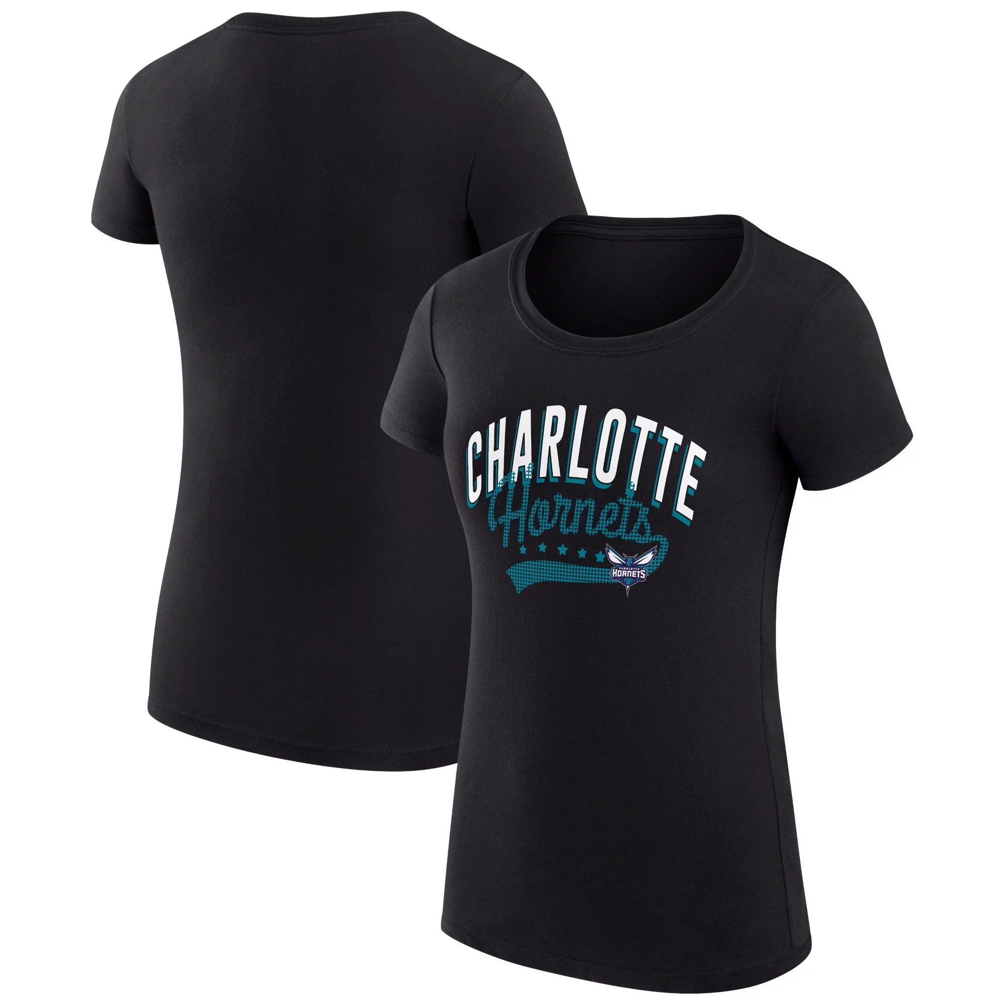 Women's G-III 4Her by Carl Banks  Black Charlotte Hornets Filigree Logo Fitted T-Shirt