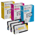 Ld remanufactured replacements for HP 962xl high yield cartdges: 1 3ja00an cyan, 1 3ja01an magenta, 1 3ja02an yellow for officejet pro 9025, 9020, 9018, 9015, 9010