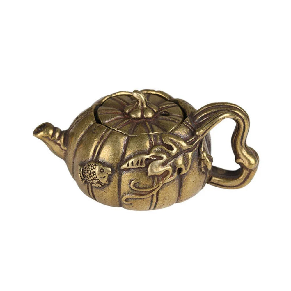 Small Copper Kettle Carving Carp Playing Lotus Tea Pot Water Drop Fortune Mini