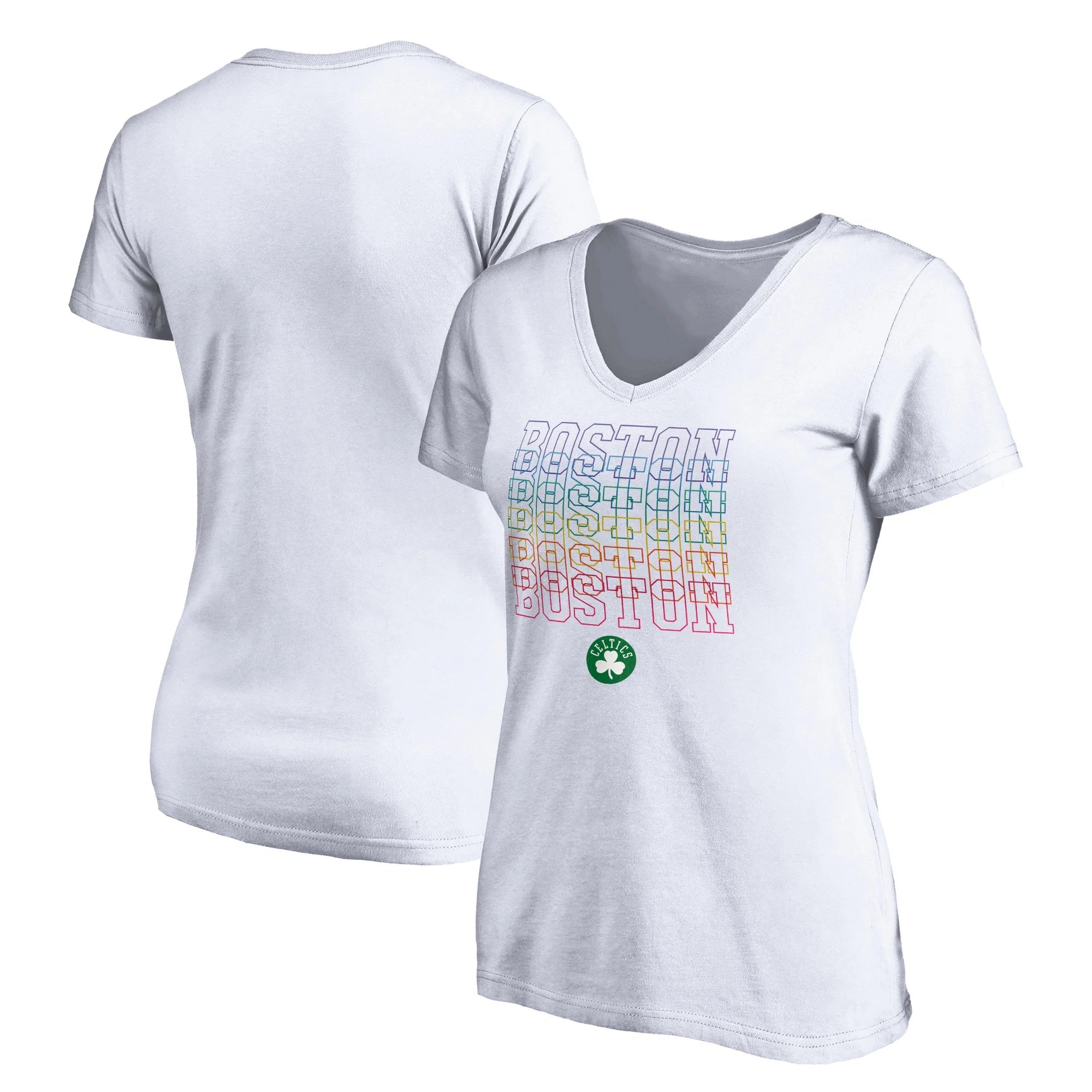 Women's Fanatics Branded White Boston Celtics Team City Pride V-Neck T-Shirt