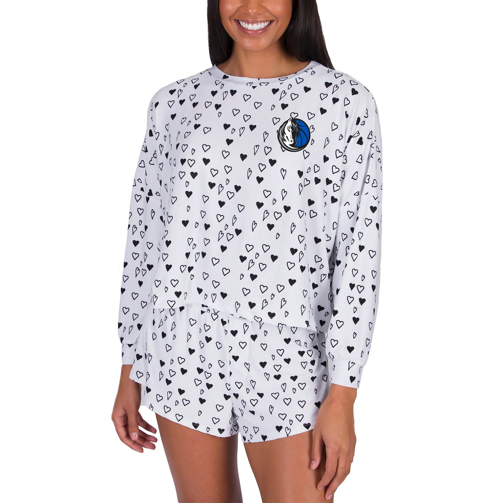 Women's Concepts Sport White Dallas Mavericks Epiphany Long Sleeve Top & Shorts Set