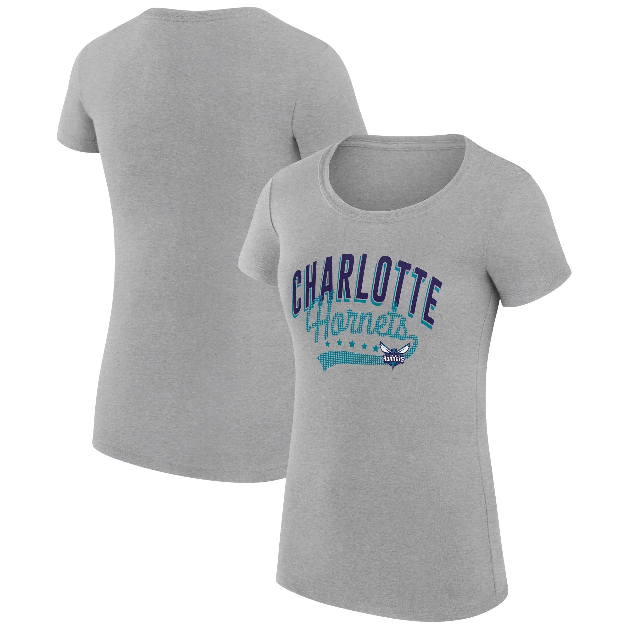 Women's G-III 4Her by Carl Banks  Heather Gray Charlotte Hornets Filigree Logo Fitted T-Shirt