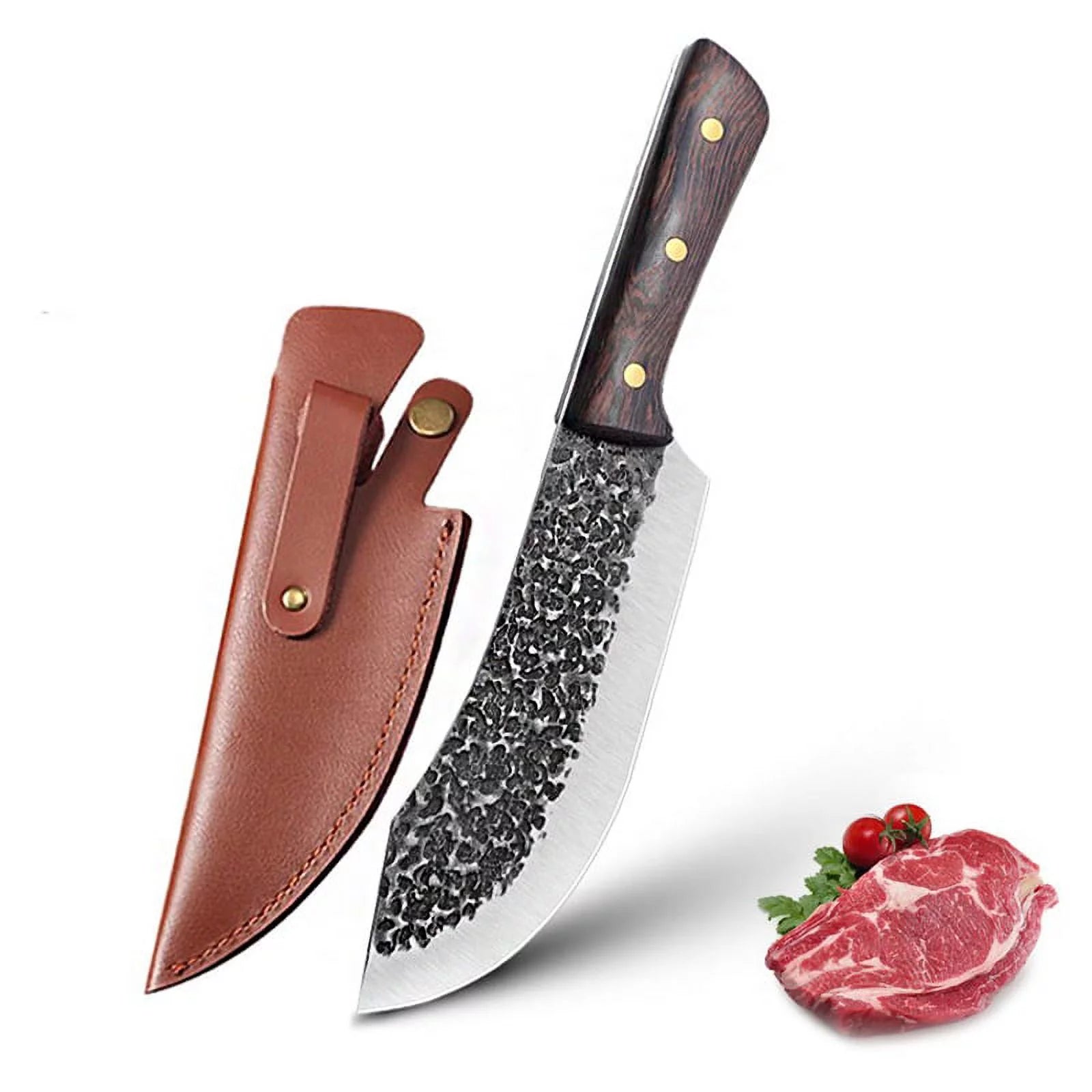 Kitchen Chef Knife 7 Inch Blade Full Tang Forged Butcher Knives for Meat Cutting Boning Knife,High Carbon Steel Cleaver Knives for Camping BBQ Cooking