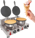 Waffle Cone Maker | Ice Cream Cones Waffle Iron | Stainless Steel (2-Head)
