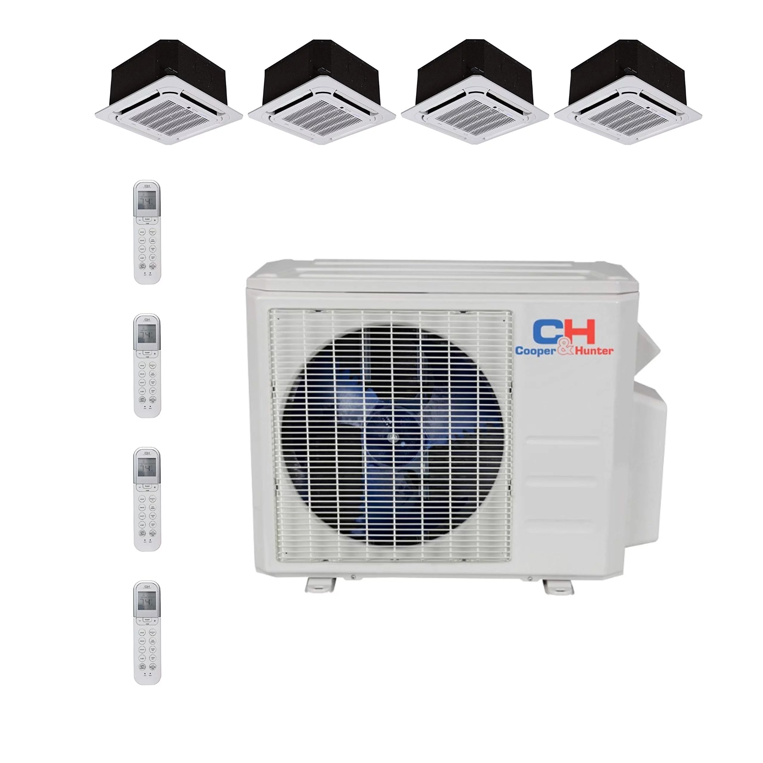 COOPER AND HUNTER Quad 4 Zone Ductless Mini Split Air Conditioner Ceiling Cassette Heat Pump 9000 9000 12000 18000