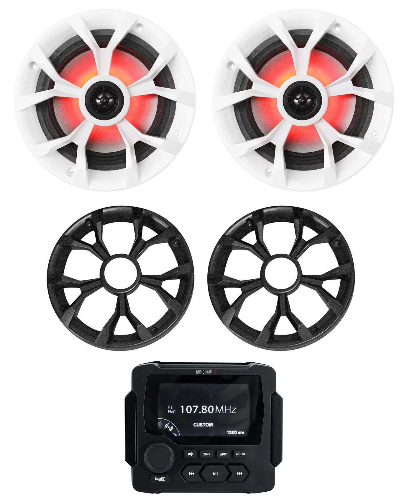 MB Quart GMR-LED Marine/Boat Receiver w/Bluetooth/USB+(2) 6.5 LED Speakers