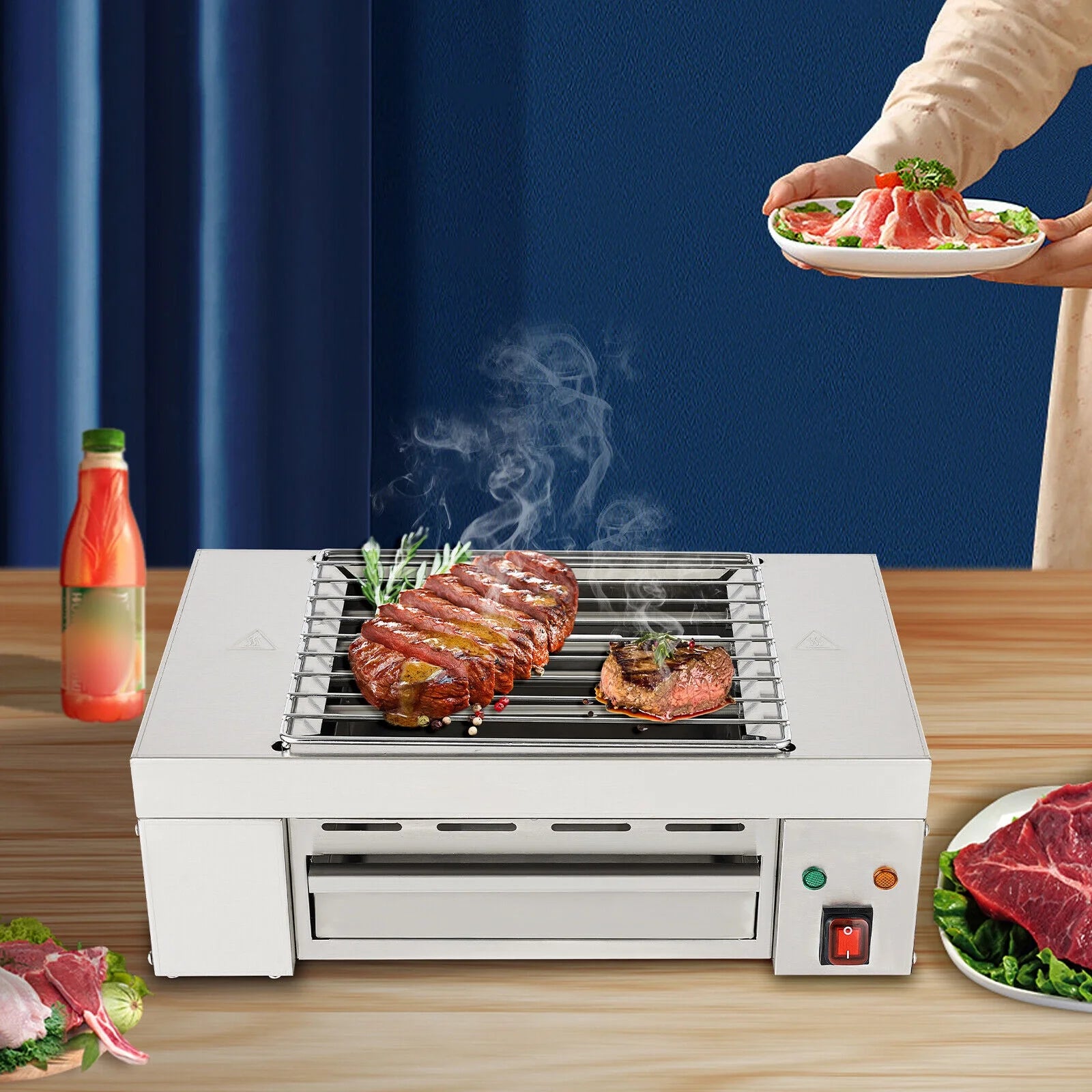 Commercial 1500W Electric Indoor Grill Tabletop Portable BBQ Grill Oven Smokeless Grill
