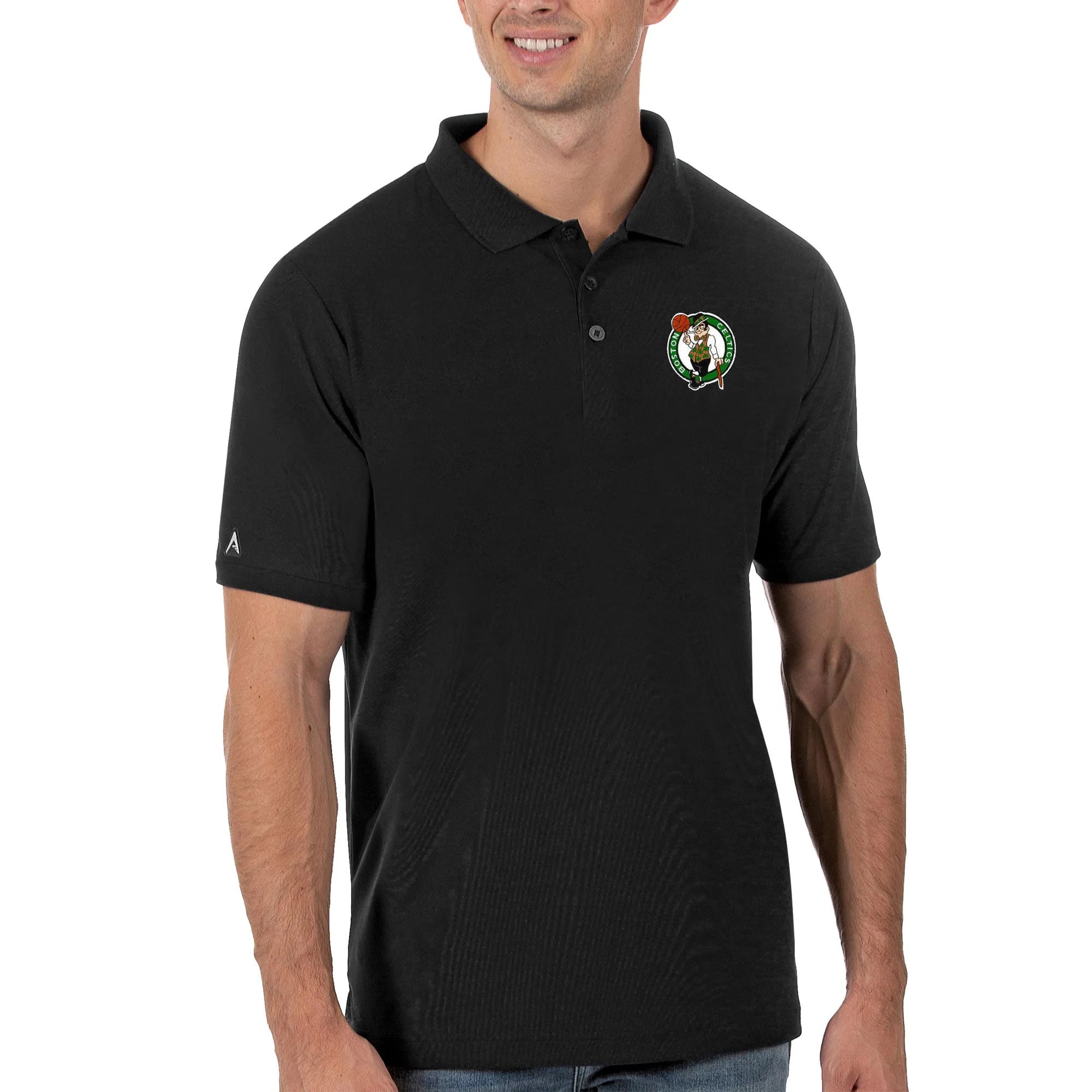 Men's Antigua Black Boston Celtics Legacy Pique Polo