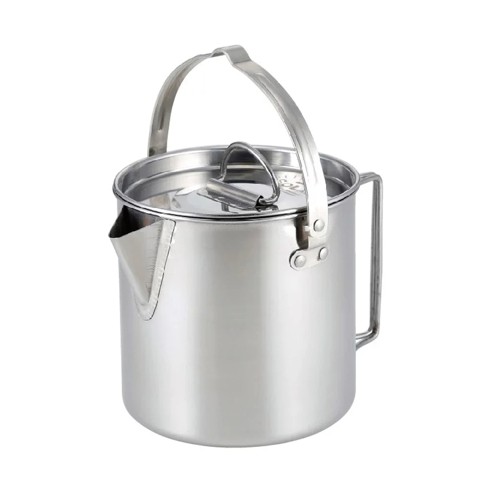 Dcenta Outdoor Stainless Steel Kettle Folding Handle Camping Hung Pot Portable Coffee Pot Picnic Cooker 1.2L Teapot Cooking Accessory