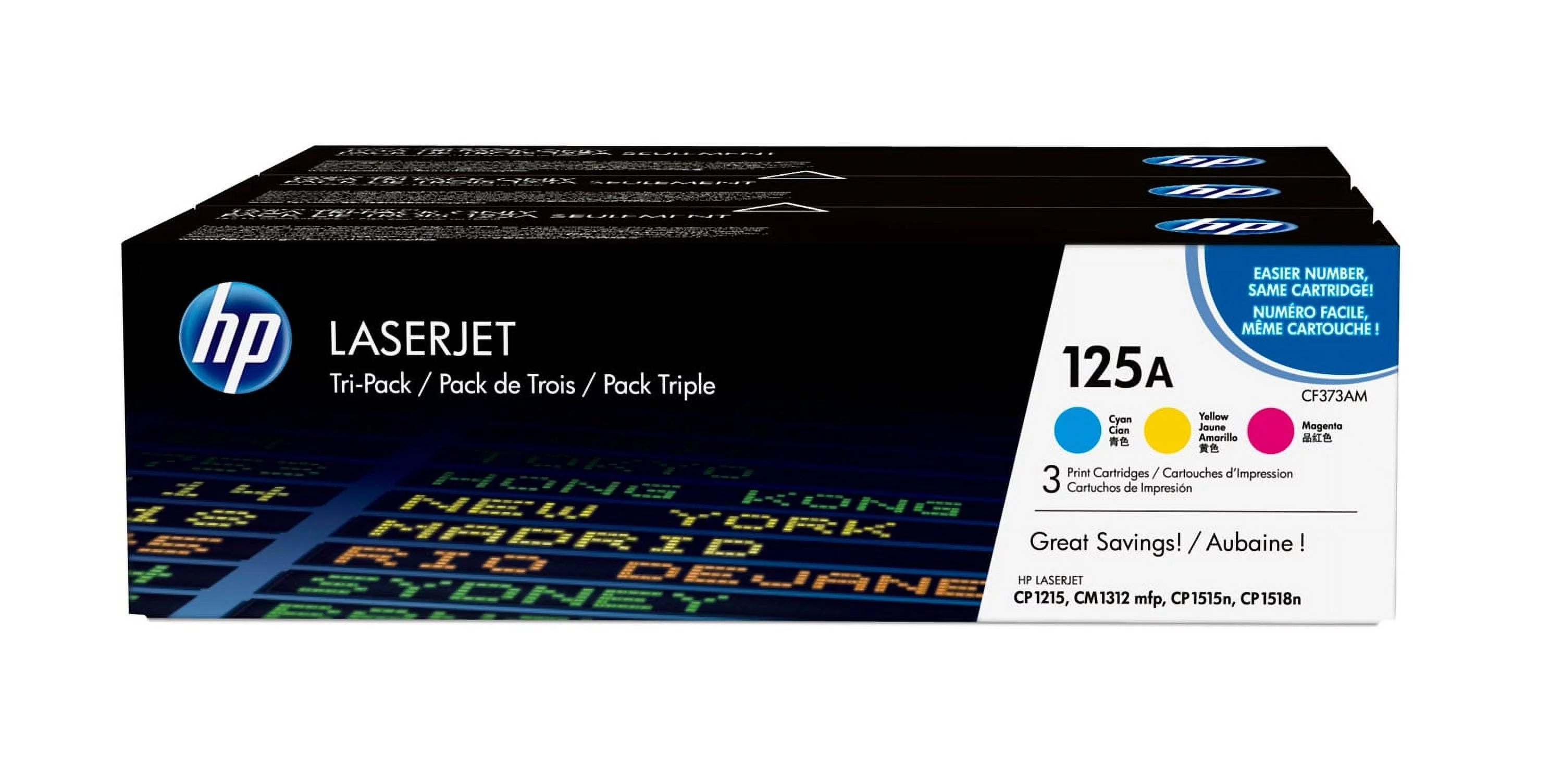 HP 125A 3-pack Cyan/Magenta/Yellow Original LaserJet Toner Cartridges, Per
