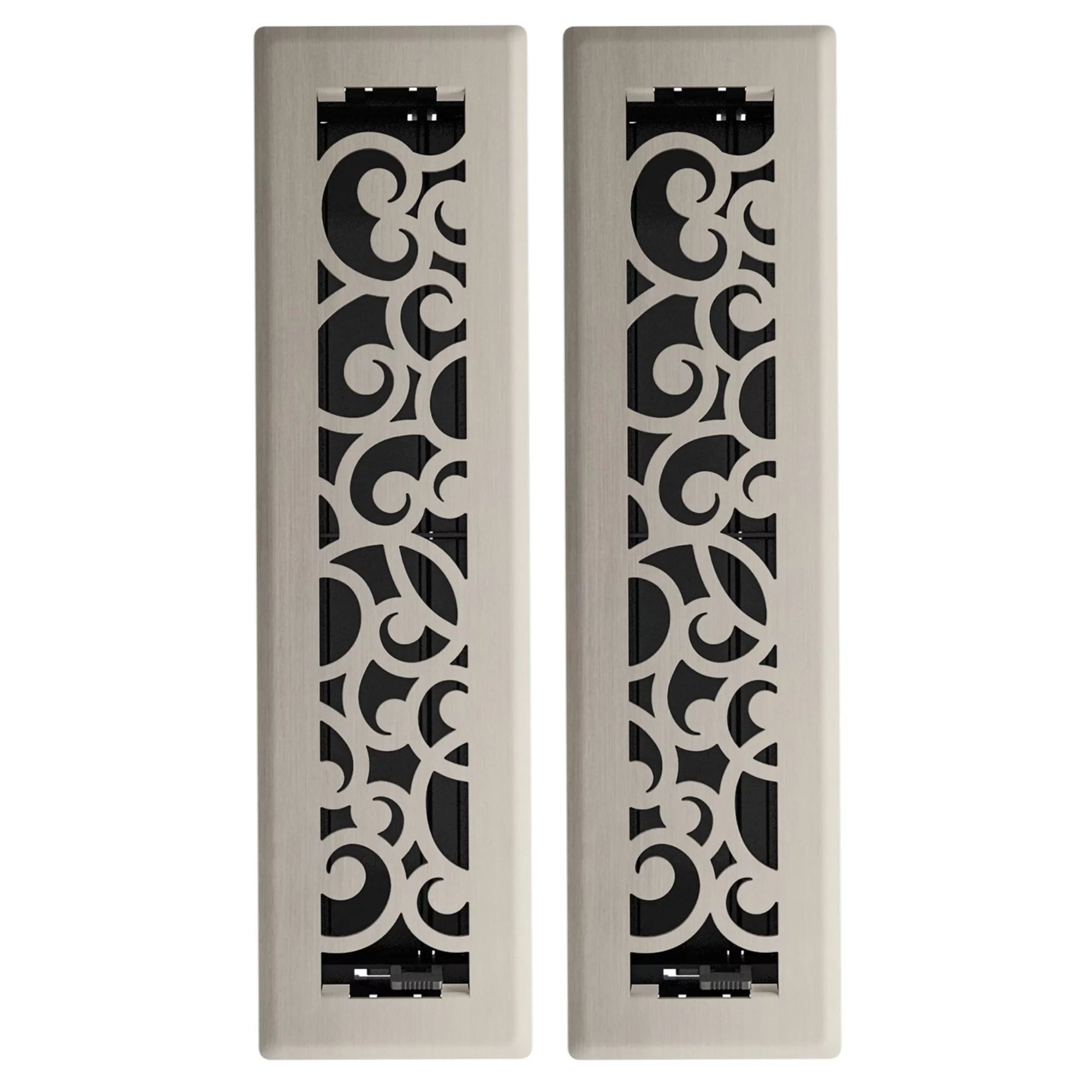 2in x 12in Wonderland Style Brushed Nickel Metal Heating and Cooling Air Floor Register (2 PACK) - Overall 3 7/16 x 13 1/8