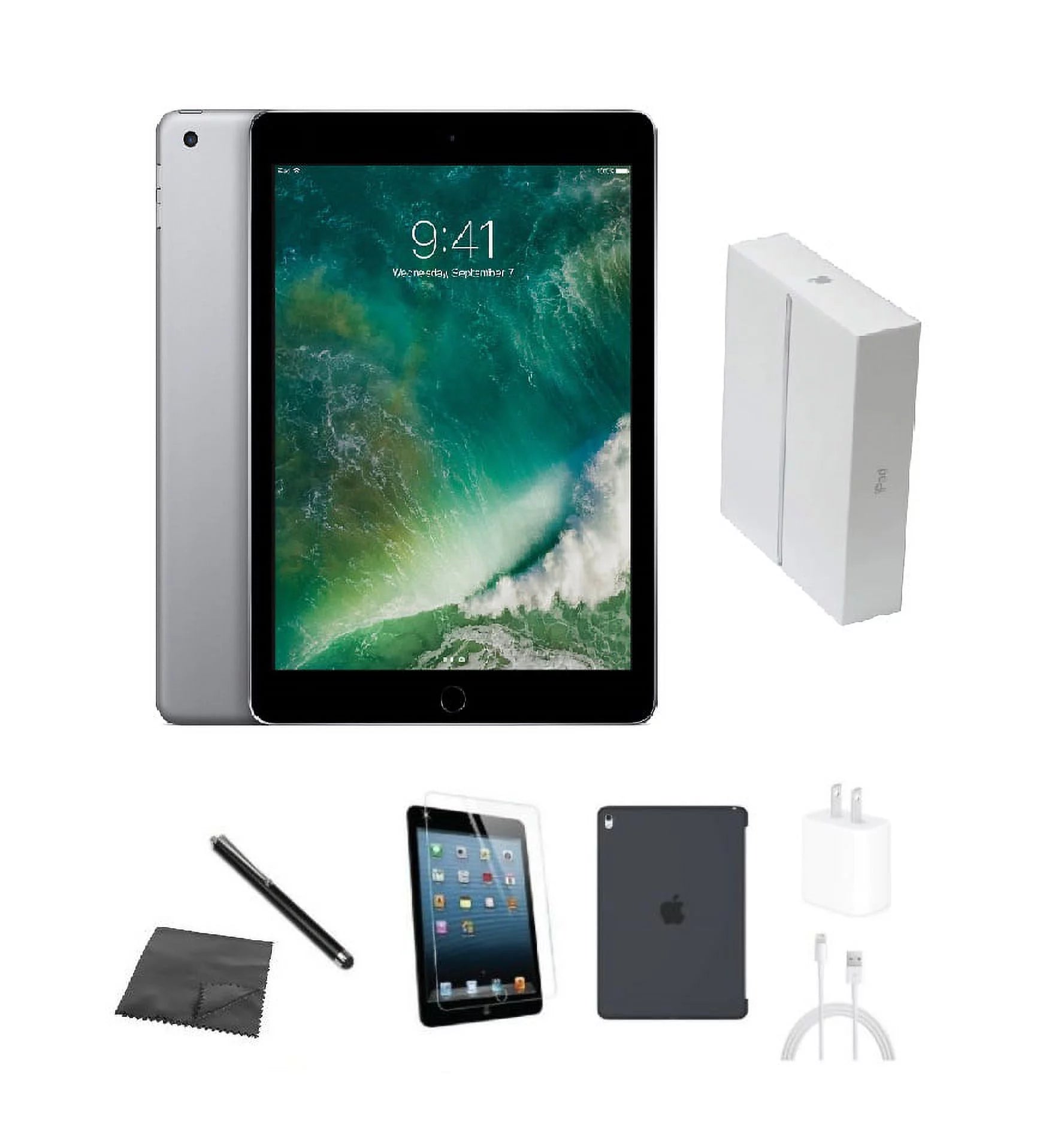 Restored Apple iPad 5th Gen A1822 (WiFi) 32GB Space Gray Bundle w/ Case, Box, Tempered Glass, Stylus, Charger (Refurbished)