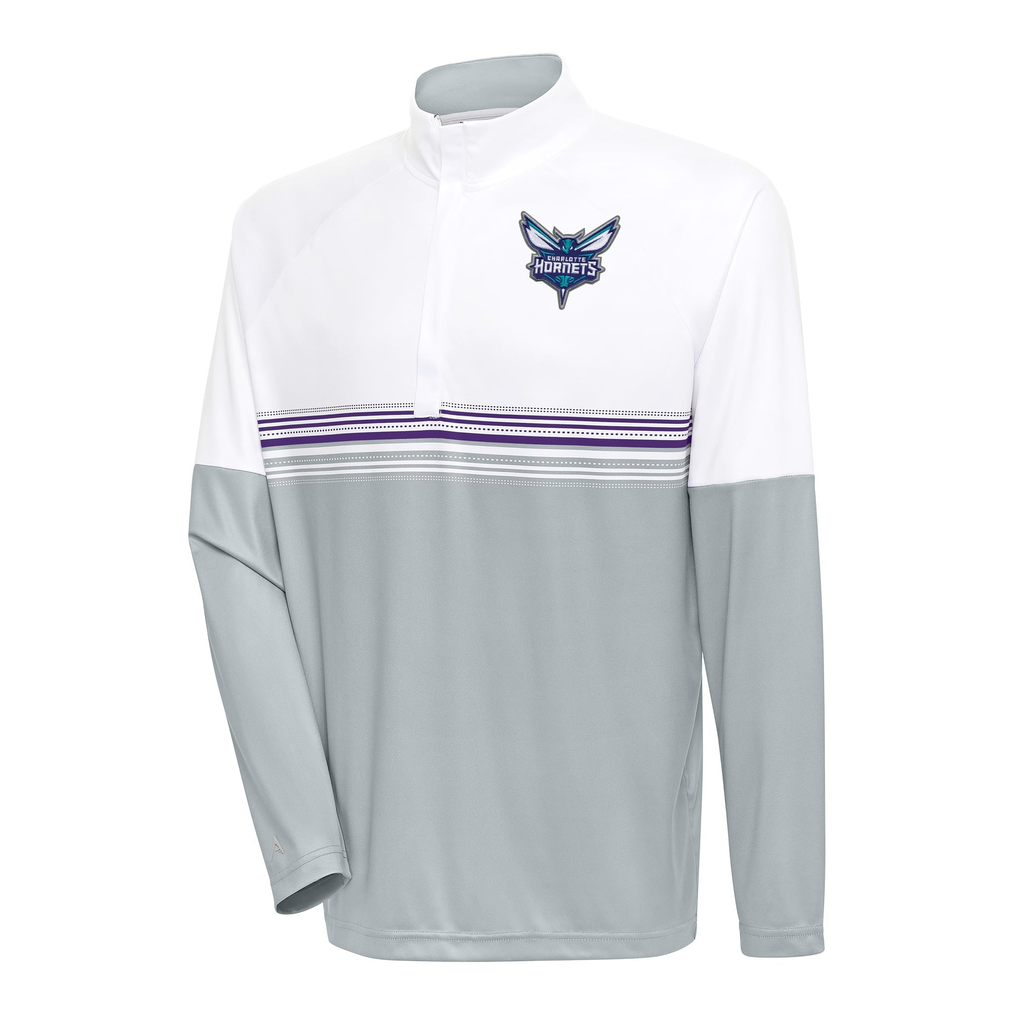 Men's Antigua White/Purple Charlotte Hornets Bender Quarter-Zip Pullover Top