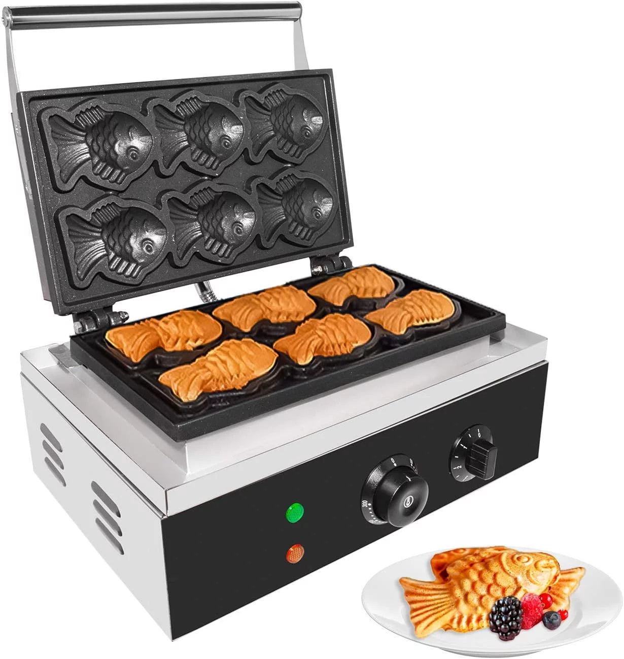 Taiyaki Iron | Electric Taiyaki Machine | Fish Waffle Maker | Nonstick Coating | -Use Ready | 110V (6 Small Fish)