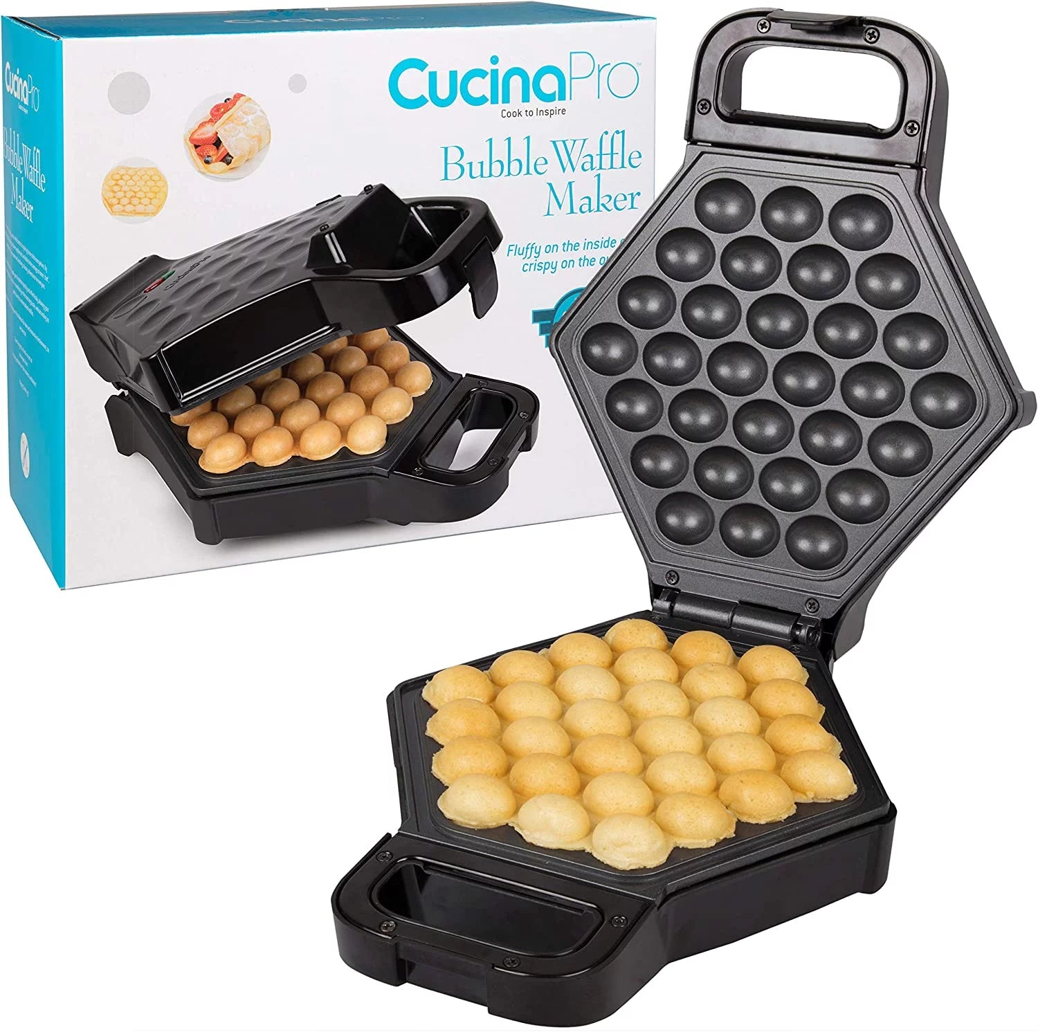 Bubble Waffle Maker- Electric Non stick Hong Kong Egg Waffler Iron Griddle w/ Ready Indicator Light - Ready in under 5 Minutes - Free Recipe Guide Included