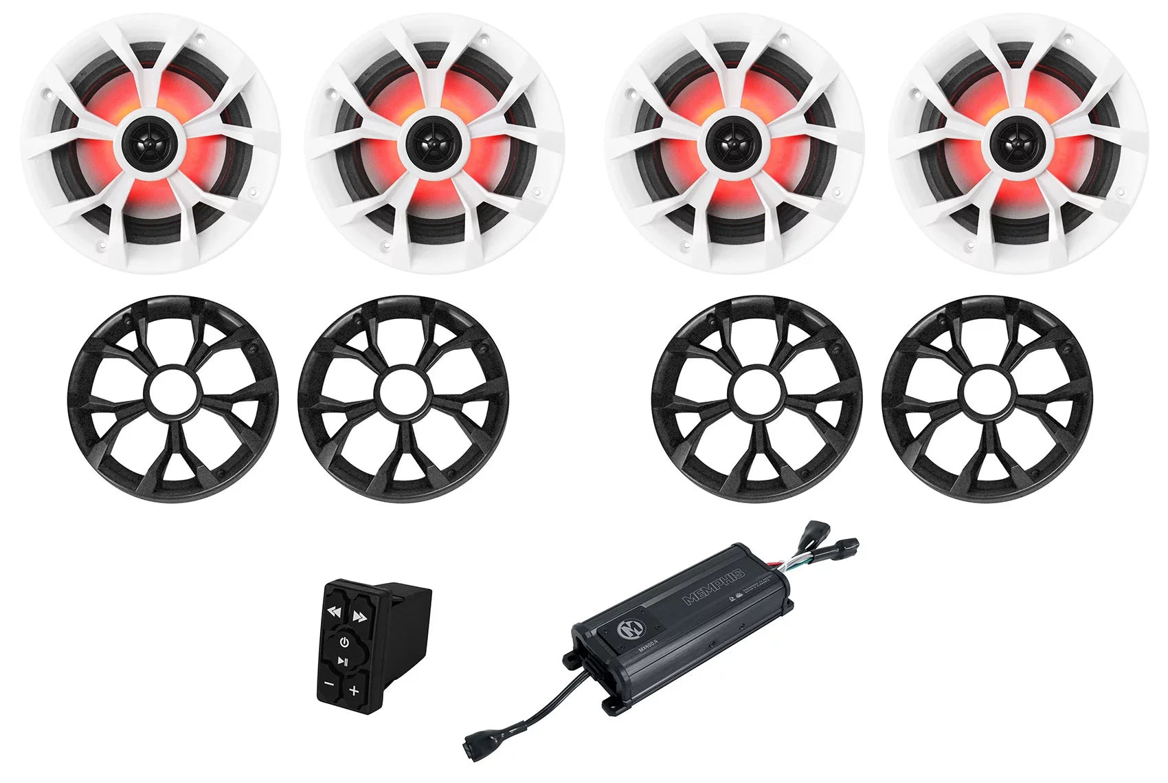 Memphis MX400.4 400w 4-Channel Amplifier+(2) LED Speakers+Bluetooth Controller