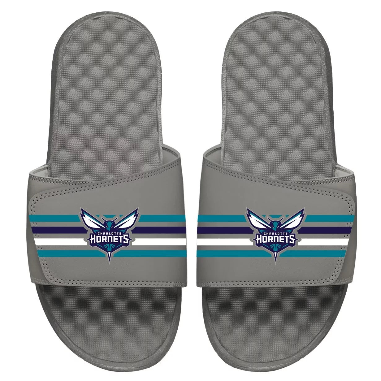 Youth ISlide Gray Charlotte Hornets Stripes Slide Sandals