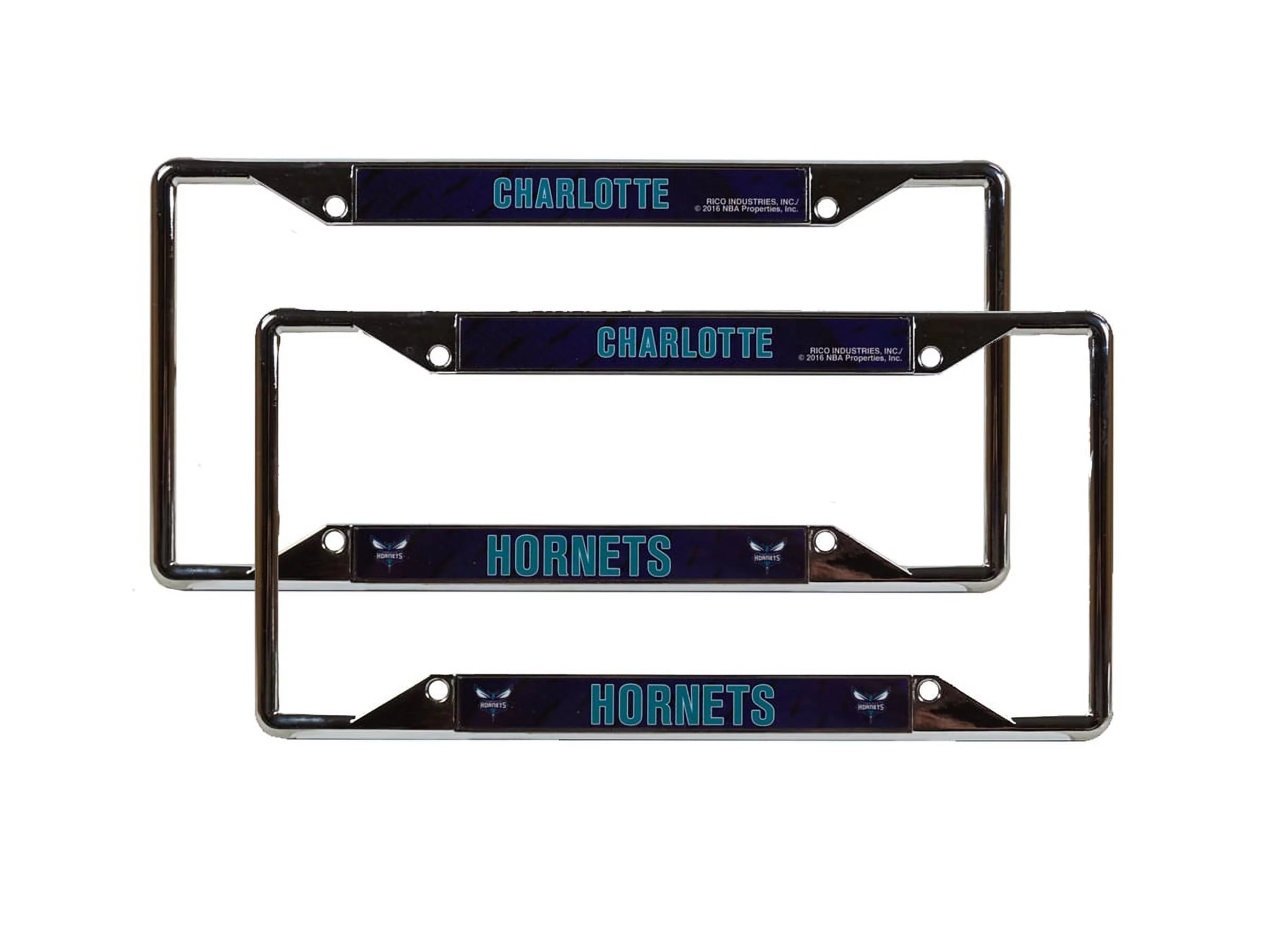 Charlotte NBA Hornets Chrome (2) EZ View License Plate Frame Set