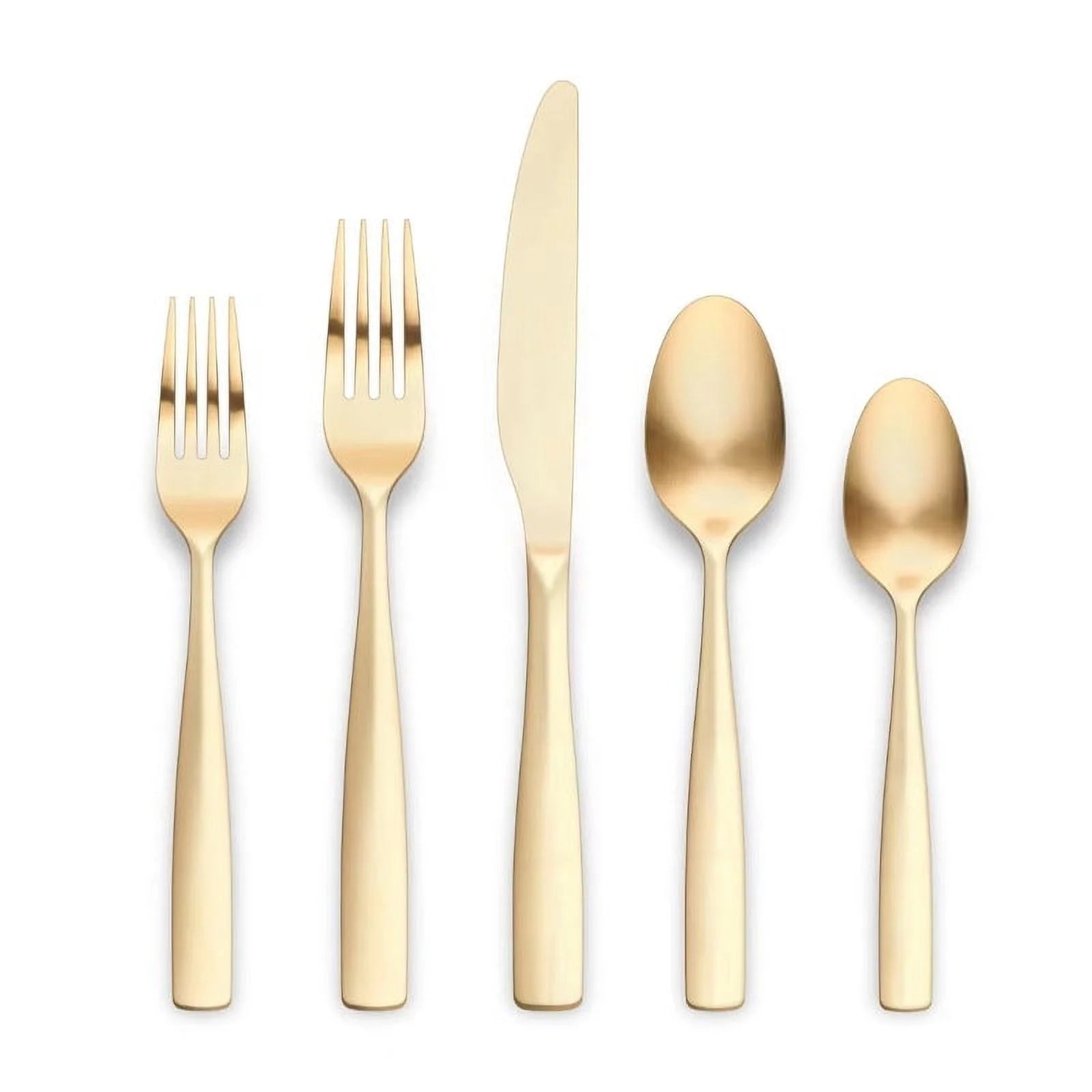 Ornative Flatware - KAEDE - 18/0 Stainless Steel, Matte Gold Finish, 42pc Set with Chrome Drawer Organizer, Service for 8