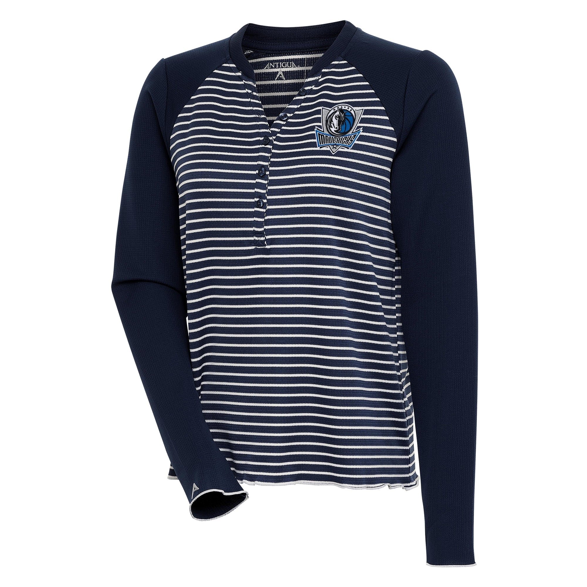 Women's Antigua  Navy Dallas Mavericks Maverick Long Sleeve Henley T-Shirt