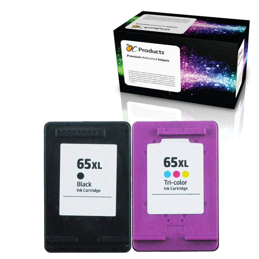 OCProducts Refilled Ink Cartridge Replacement for HP 65XL for Deskjet 3720 3755 3730 3752 3732 3758 2652 2655 Printers (1 Black 1 Color)
