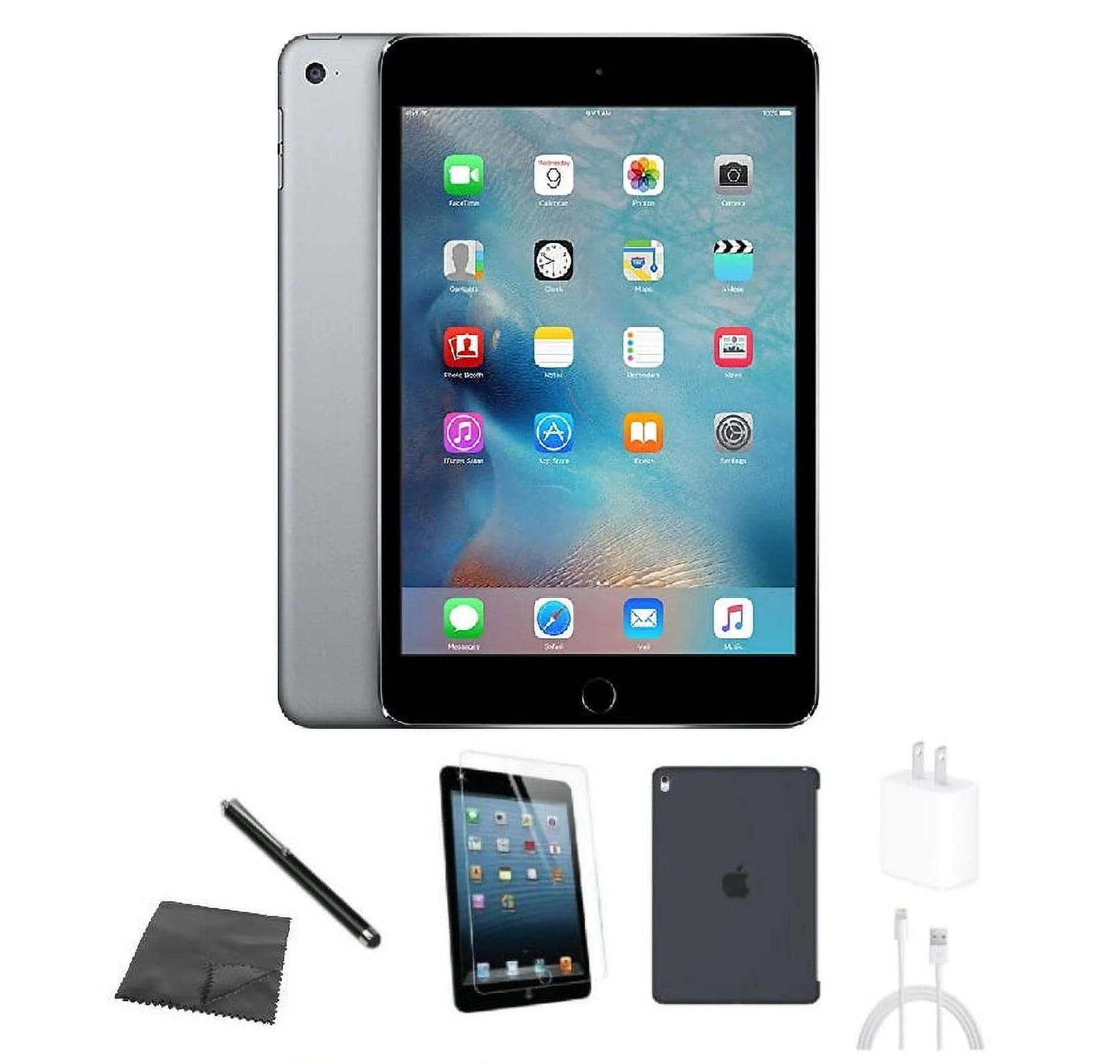 Restored Apple iPad Mini 4 A1538 (WiFi) 128GB Space Gray Bundle w/ Case, Tempered Glass, Stylus, Charger (Refurbished)