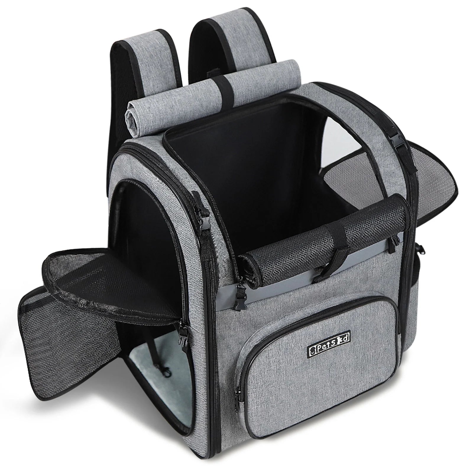 PETSKD Pet Carrier Backpack for Dogs Cats, 13x11x16.5 inches Outdoor Travel Backpack with with Safety Lock Zipperl, Large Space Foldable Backpack for Pets Under 20 lbs, Gray