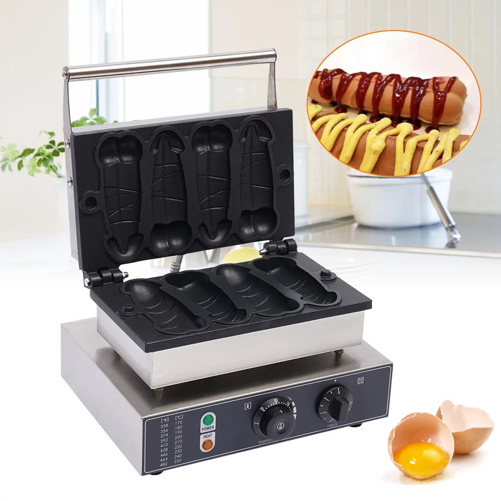 Anqidi Commercial Waffle Maker Machine, 4 Grooves Nonstick Electric Hot Dog Shaped Waffle Maker Stainless Steel Waffle Baker 1600W
