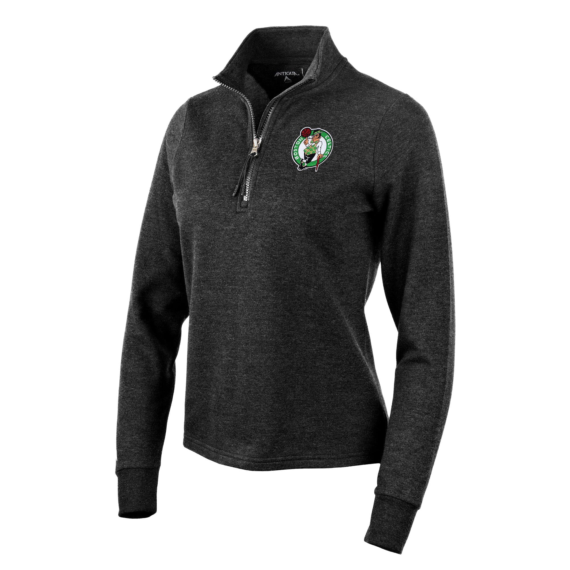 Women's Antigua Heather Black Boston Celtics Action Quarter-Zip Pullover Sweatshirt