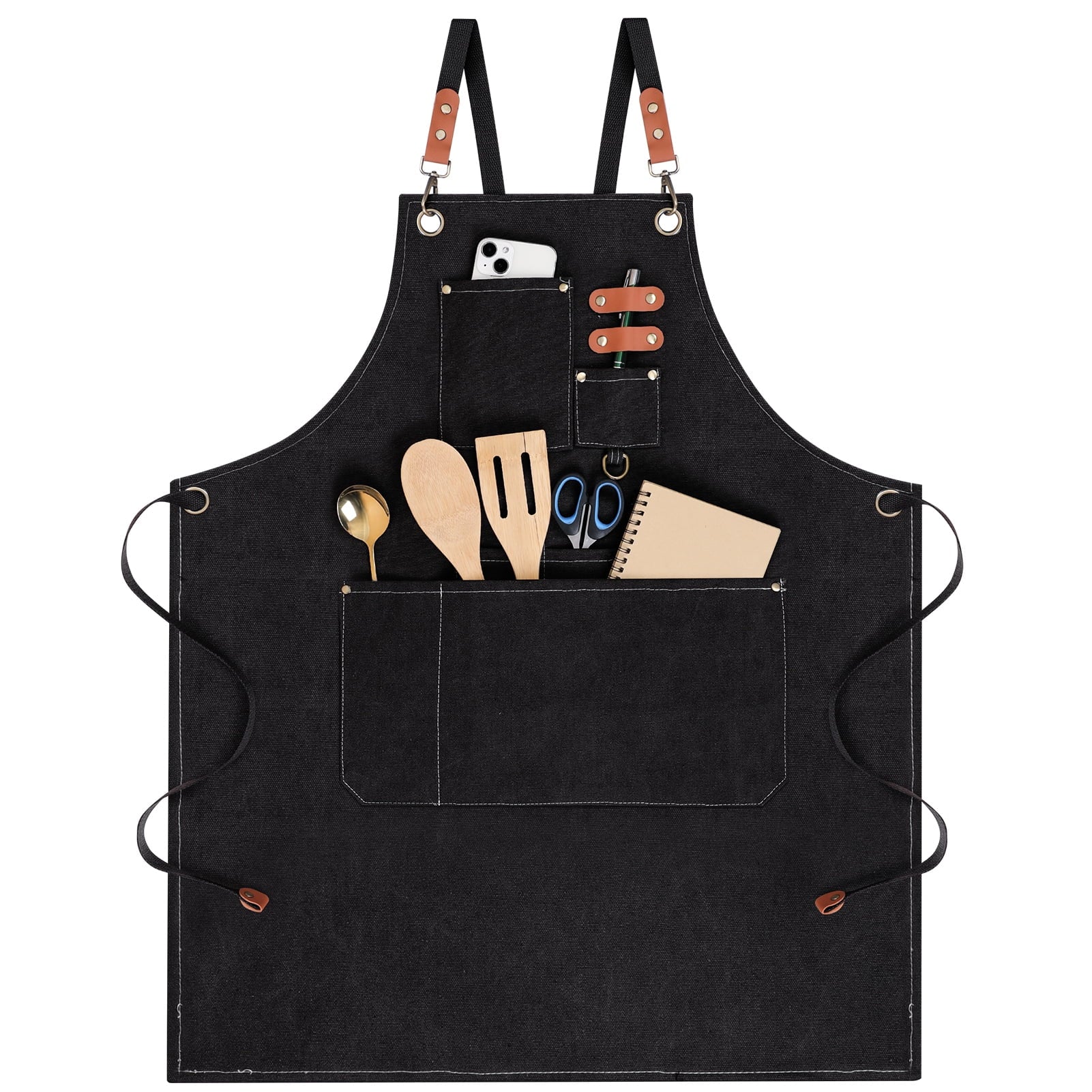 AOWOO Chef Apron for Men Women, Cotton Canvas Cross Back Apron with Pockets for Kitchen Cooking Baking Artist Painting, Adjustable Strap and Large Pockets Apron