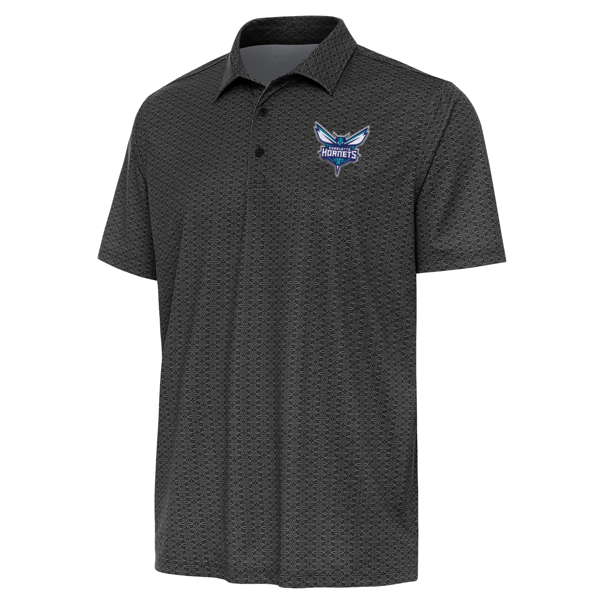 Men's Antigua Black Charlotte Hornets Relic Polo